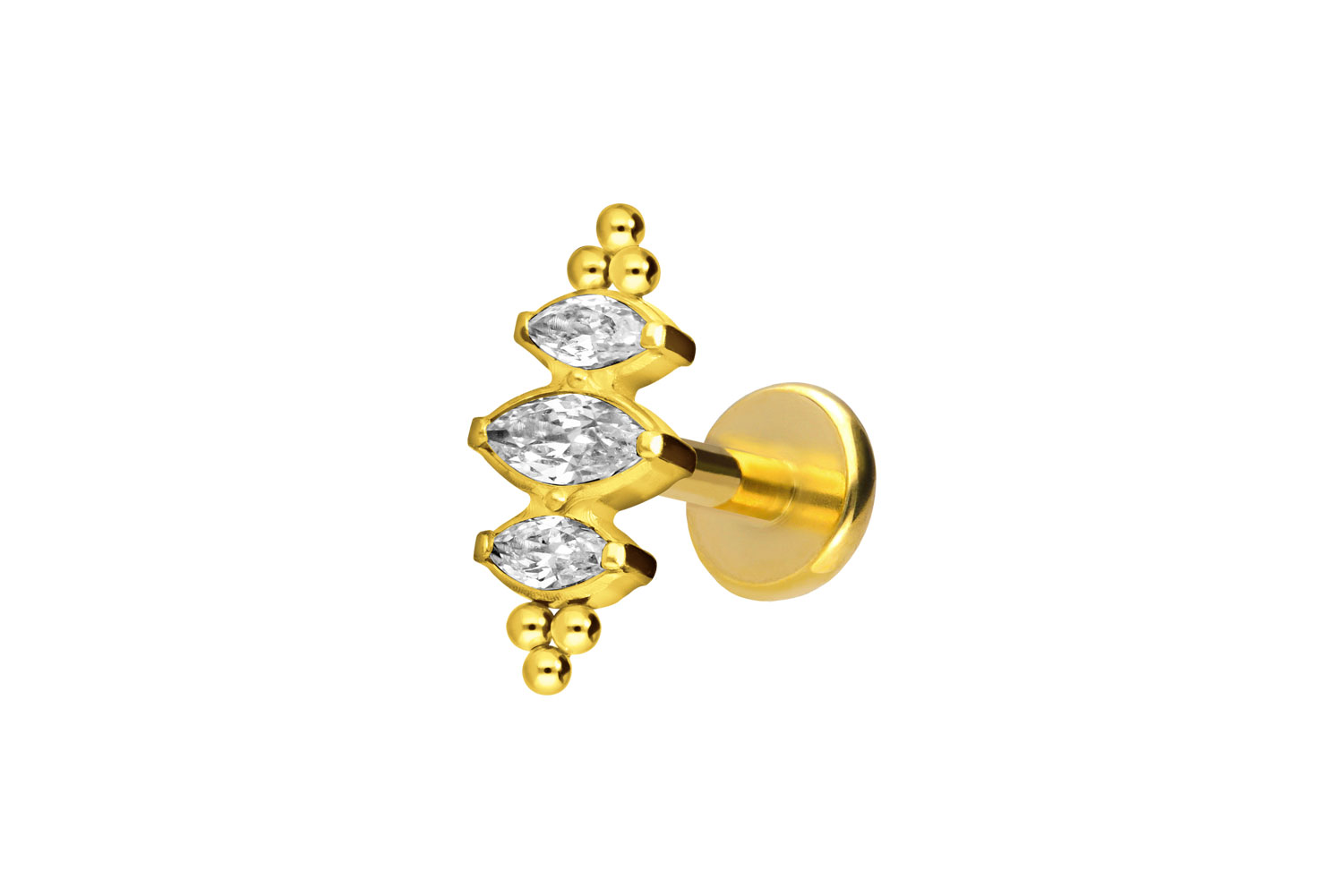 Titan Labret Piercing mit Push Fit 3 EINGEFASSTE KRISTALLTROPFEN + KUGELN